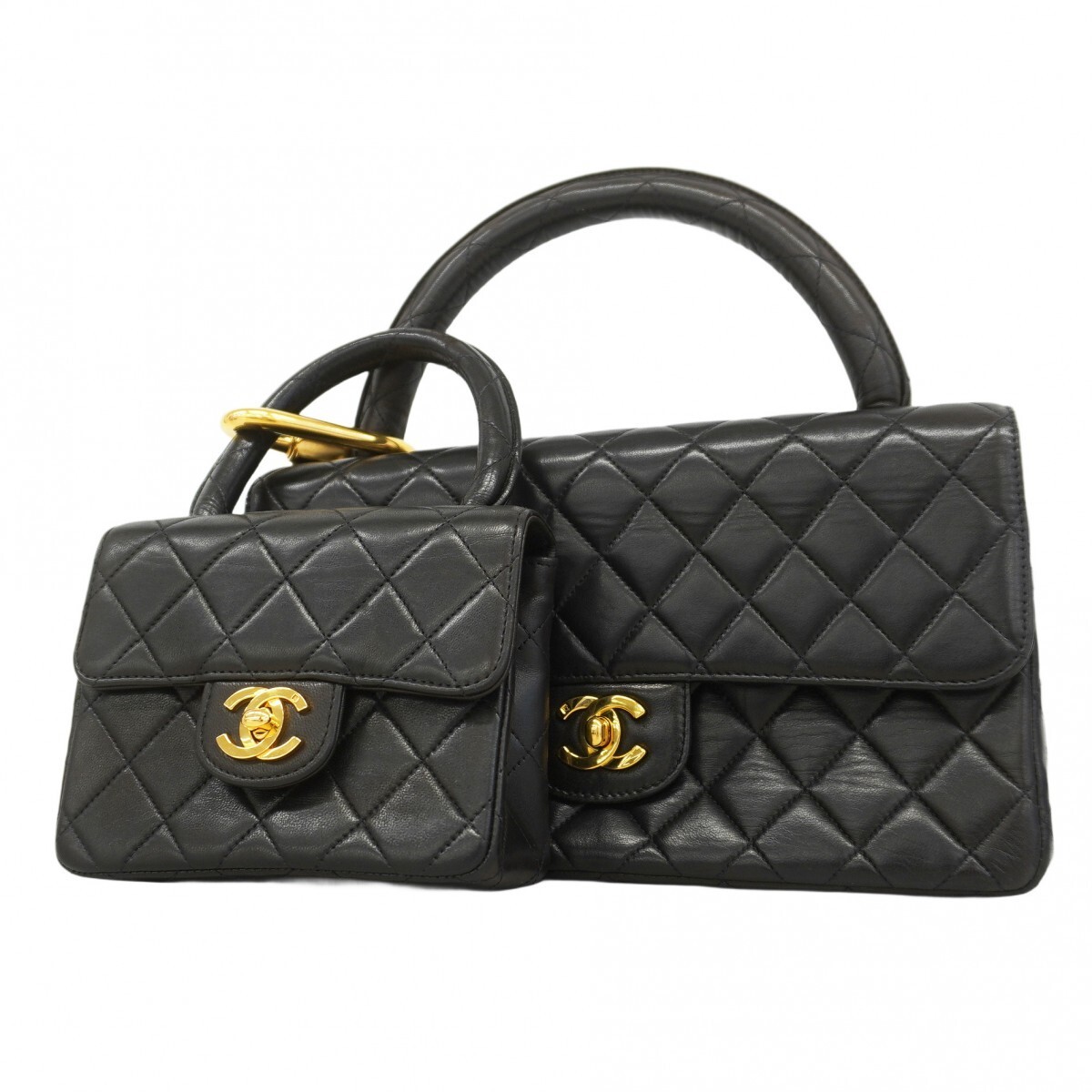 Chanel Matelasse Lambskin Handbag Black Quilted Leather 700655