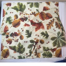 Autumn Fall Leaf Acorn Berry 5 Napkins Set Thanksgiving Fall Colors Table Decor