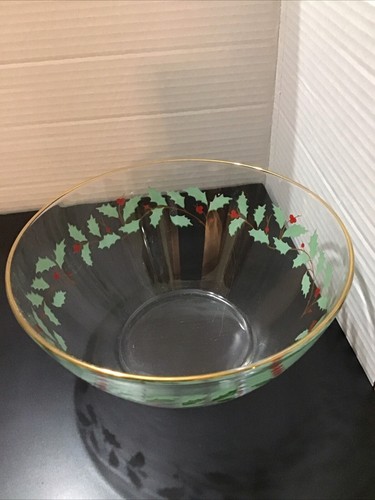 Arcoroc France Christmas Serving Salad Glass Bowl 9' Holiday Berry - Picture 2 of 3