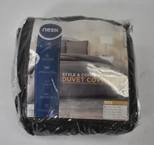 Nestl Black Duvet Cover King Size 3 Piece w Button Closure Black 104" x 90"