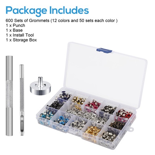 600 Set 3/16" Grommet & Washer Kit with Hole Punch Eyelets Set for Leather Craft - Picture 6 of 6
