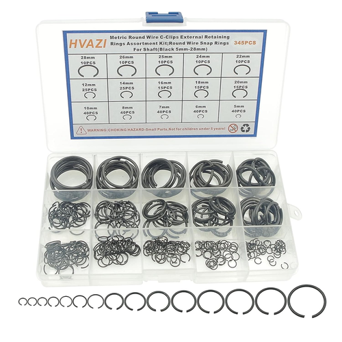Kit surtido de anillos de retención externos clips en C de alambre redondo métrico de 15 tamaños; redondo - Imagen 9 de 12