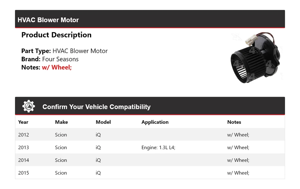 Motor soplador de climatización Scion iQ 2012-2015 4 estaciones 2013 2014 Foto 2 de 4