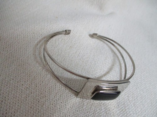 SILVER Classic Cuff Bracelet BLACK ONYX CABOCHON Southwestern Modern - Picture 2 of 6