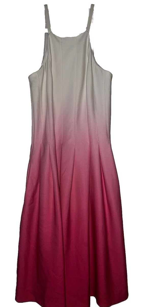 calvin klein pink ombre dress New CALVIN KLEIN Size 12 Ombre Seamed White/Pink Fit & Flare Dress Retail $134