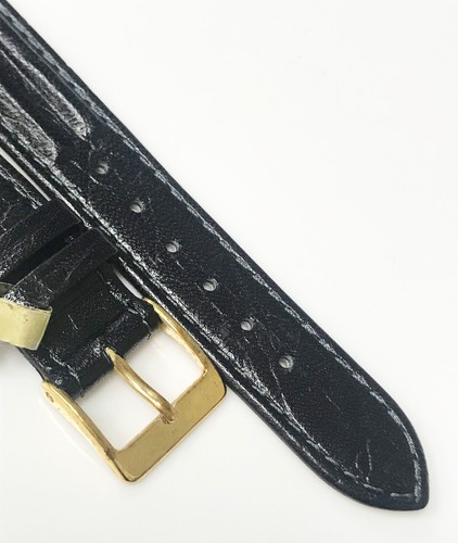 Genuine Cresta Handcrafted 16mm Genuine Black Leather Gold Buckle Watch Band - Picture 3 of 4