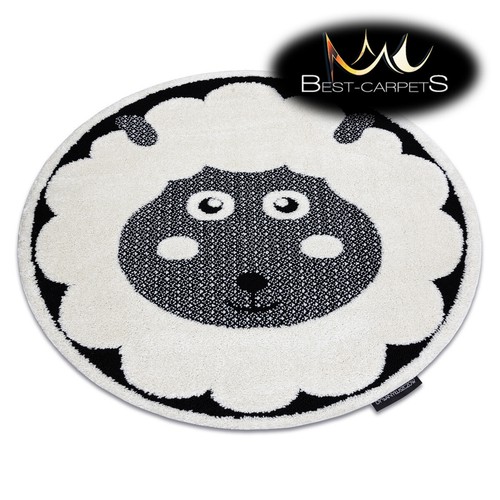 Erstaunlicher Kinderteppich JOY SHEEP, strukturell, kreisförmig, SCHWARZ/CREME, beste Qualität - Bild 1 von 6