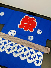Happi Hanten Japan Traditional Coat for Matsuri Festival Ichimatsu Blue L Size