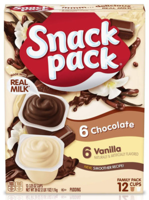 (12 Pack) Snack Pack Chocolate and Vanilla Flavored Real Milk Pudding Cups, 92g