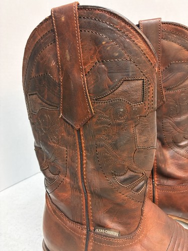 Texas Country Brown Cowboy Boots Square Toed Size 9 Style 4059 - Picture 10 of 10