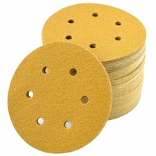 100x 6 inch 6-Hole Sanding Discs 80 Grit Hook Loop Gold Orbital Sander Sandpaper