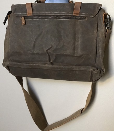 MANIFICENT 16" Mens Messenger Bag Vintage/Canvas Genuine Leather. Brown New - Picture 6 of 10