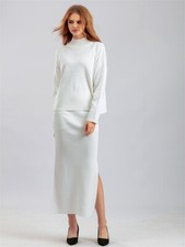 Womens 2 Piece Outfits Sweater Sets Knit Long Sleeve Tops Elastic Waisted Dress