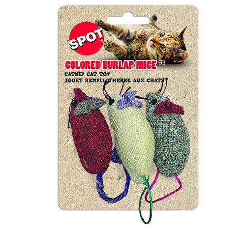 2 New 3 Packs SPOT Ethical Products Colored BURLAP MICE 3" Catnip Cat Toys - Picture 3 of 3