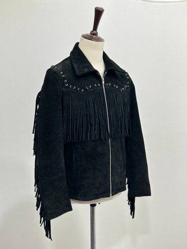 Mens Black Real Suede Leather Fringe Jacket Western Suede Jacket, Cowboy Jacket - Picture 6 of 7
