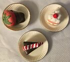 Adorable Set of 3 Dept 56 Bisque Dessert Christmas Light 3" Ornaments No Clips