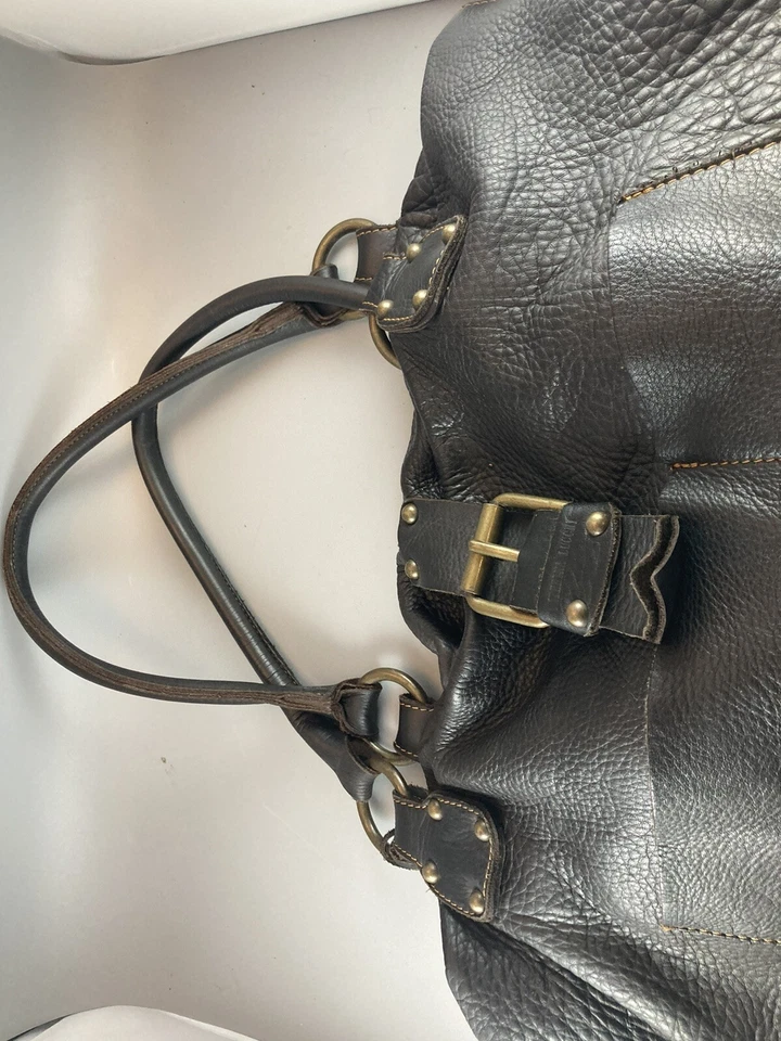 CATERINA LUCCHI Bolso de Mano Italiano de Cuero Grande Hobo Bolso Cartera Marrón Oscuro Foto 3 de 4