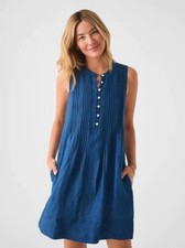 NWOT Faherty Isha Basketweave Dress Sleeveless Indigo $168