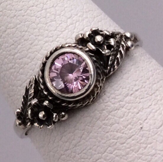 STERLING SILVER 925 PINK STONE FLORAL GRAPE RING SIZE 5.75