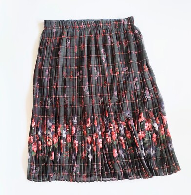 Zara Trafaluc Collection Pleated Skirt Size Small Green Pink Plaid