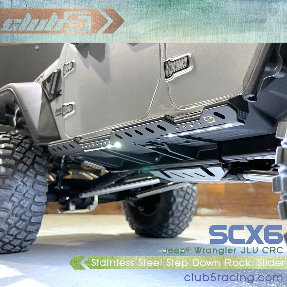 SCX6 Jeep JLU Rock Sliders Black Anodized w/ Courtesy Lights - Image 3 of 4