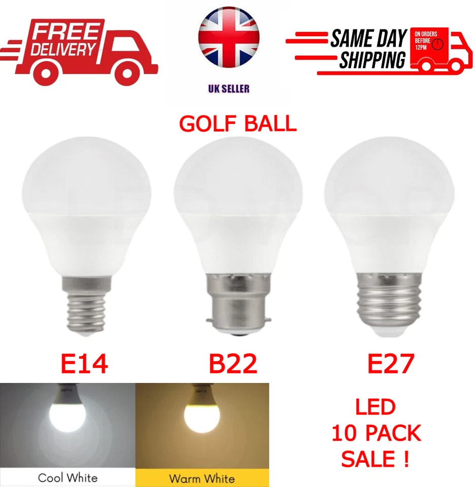 BALL LED Light Bulbs E14 B22 E27 LED Golf Energy Saver Warm Cool White 60W 10 PACK