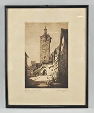 9263004-d Etching Signed 1924 View Of Rothenburg O.D.Tauber Klingentor