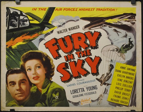 FURY IN THE SKY / LADIES COURAGEOUS R-1950 ORIG 22X28 MOVIE POSTER LORETTA YOUNG