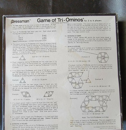 Vintage TRI-OMINOS The Triangle Game Pressman 1968 Triangular Dominoes - Picture 3 of 6