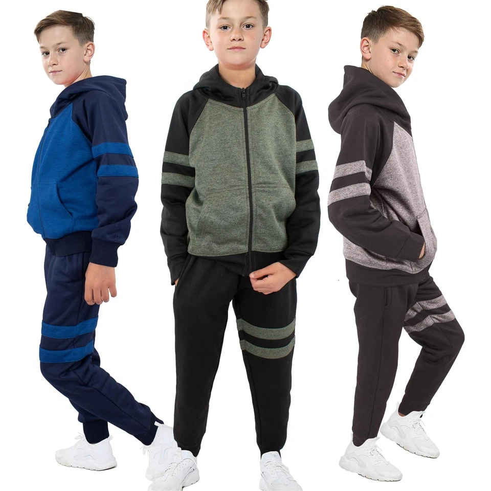 A2Z 4 KIDS® Kinder Jungen Trainingsanzug Kontrast Panel Fleece Kapuze Oberteil Gym Jogginghose