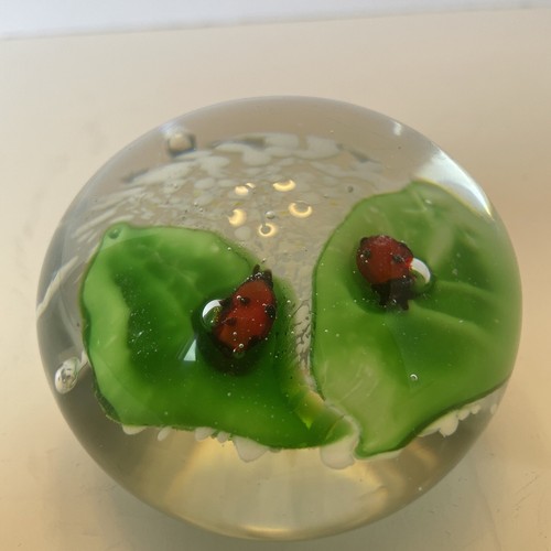 Vintage Art Glass Leaf Paperweight with Blown Glass Ladybug - Picture 4 of 18