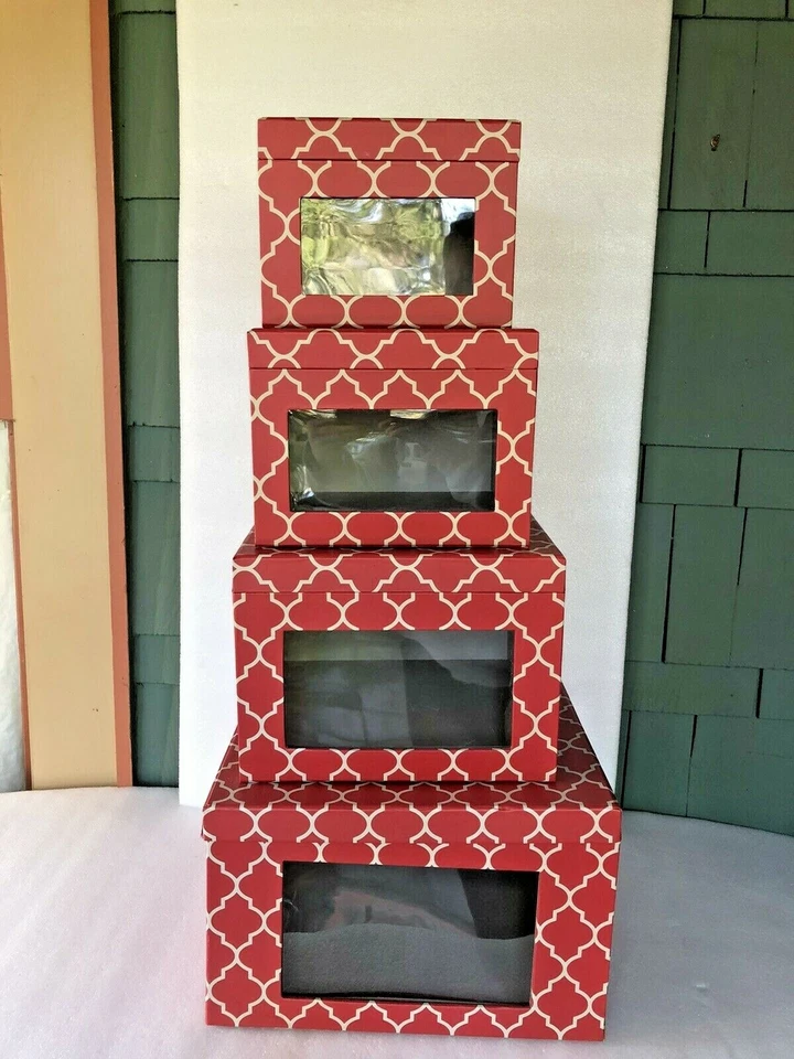 Container Store 4 box Set China Dishes STORAGE Windows & Hinged Lids - Nesting - Image 2 of 4