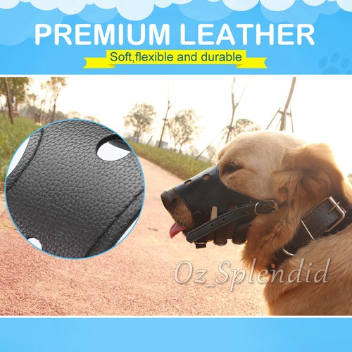 Adjustable Leather Pet Dog Mask Mouth Muzzle Anti Barking Bite Stop Chewing - Picture 5 of 18