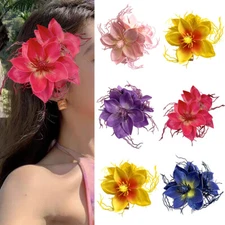 Flower Hair Clip Artificial Floral Side Clip Duckbill Clip For Beach Vacation↔