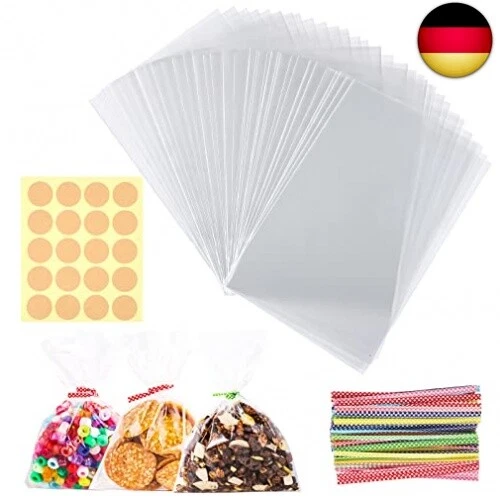 YOOSSO 200 Stück Süßigkeiten Tüten, 15 * 10cm Cellophantüten Plastiktüten klein, Zello