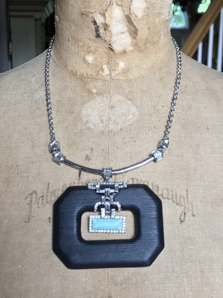 **NUEVO** COLLAR COLGANTE GRANDE ALEXIS BITTAR NEGRO LUCITE CORAL DECO Foto 2 de 4