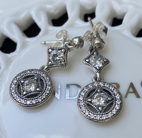 Authentic Pandora Vintage Allure Drop Earrings #290722CZ