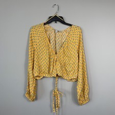 NEW RHODE Wrap Top Women's Size XXL Yellow Turquoise Dainty Lotus Print Feminine