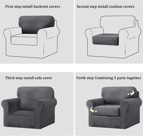 Armchair Covers 1/2/3 Seater 3/5/7 Piece Set Thick Stretch Velvet Sofa Slipcover - Picture 81 of 109