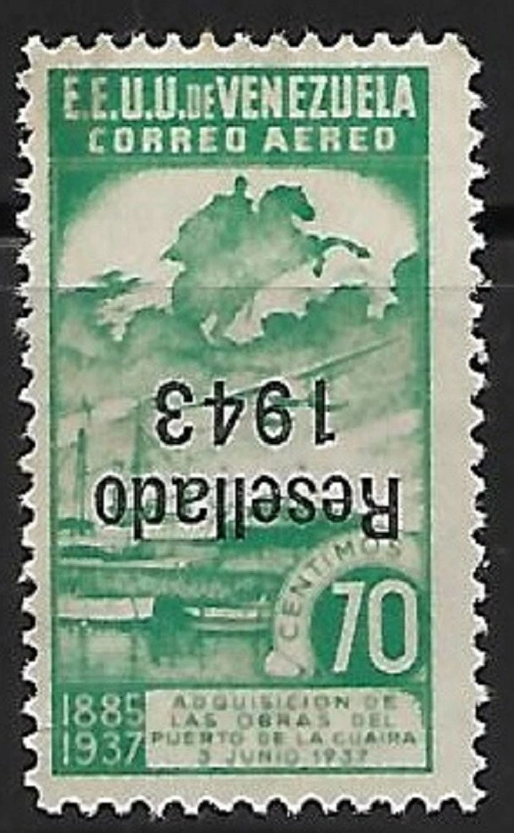 Venezuela: 1943; Scott C168, invertido, usado, verde, buen estado, EBV082 Foto 2 de 2