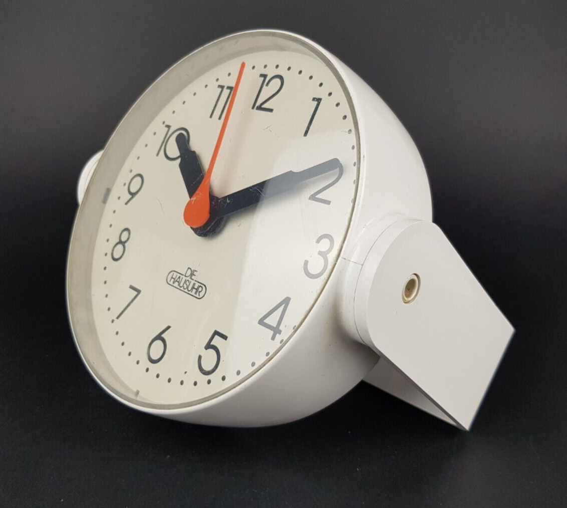 Vintage Plastic White Table Clock Adjustable Foot DIE HAUSUHR 1970