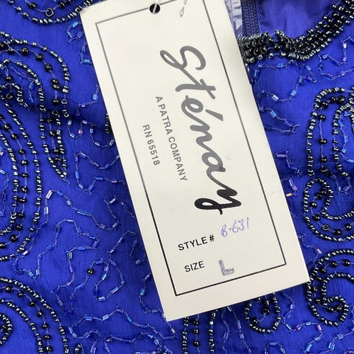 Stenay Top Women Large Royal Blue Black All Over Embroidery Bead Formal Silk - Picture 7 of 11