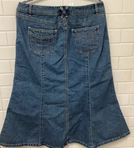 Maxi Flared Denim Jean Skirt Cottagecore Sz 12 Bohemian Festival Long Boho Flowy - Picture 4 of 9