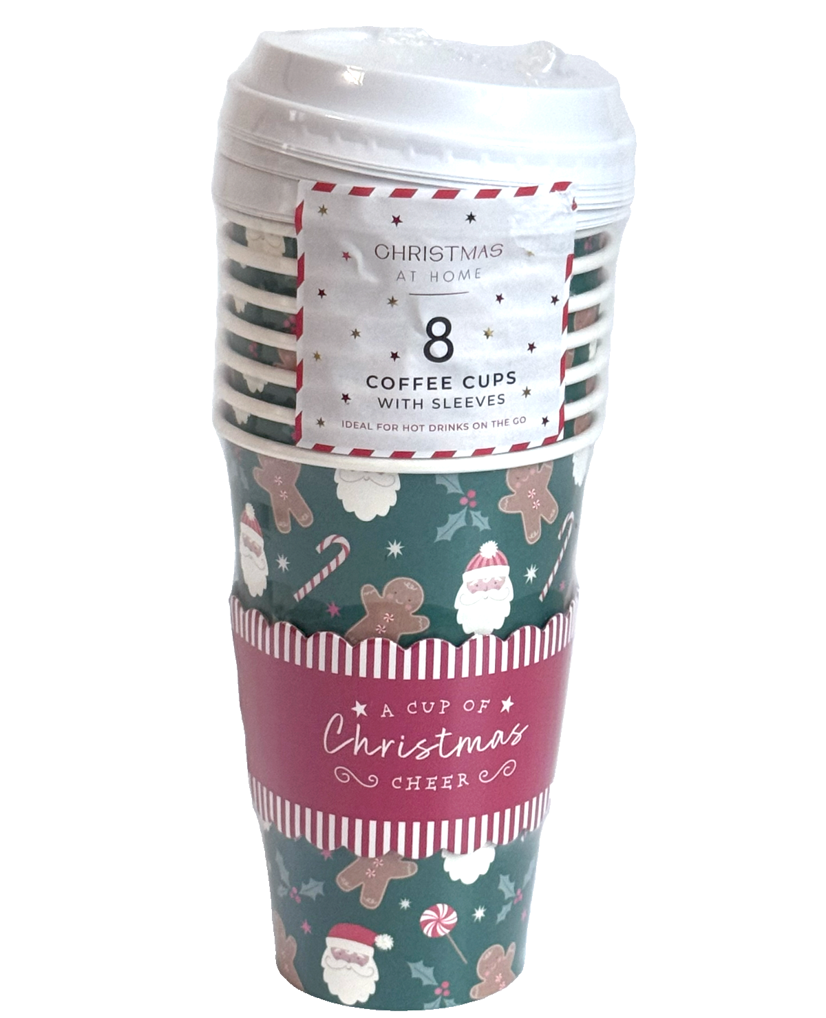 Christmas Disposable Coffee Cups 8pc Insulated Paper Hot Drinks On The Go 16oz