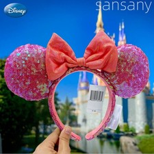 Disney Parks Orange Red Bow Minnie Ears Sequin Shiny Headband Mickey Mouse Ears