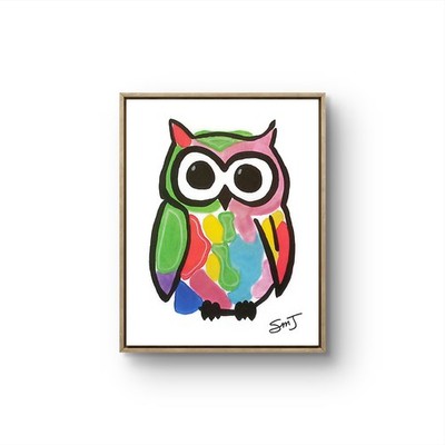 JULIEN Original 11X14 OWL SPIRIT Colorful Abstract Expressionist Painting Canvas