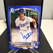 2025 Bowman Chrome 1st Warren Calcano CPA-WC Reptilian Blue Refractor Auto #/150