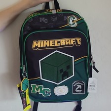 Minecraft Creeper Varsity 17 Inch Backpack Green Black Padded Laptop Sleeve NWT