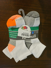 Fruit of the Loom Boys Cushioned Ankle Socks 10 Pair Large Shoe 3-9 - White