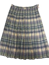 Vtg Pendleton 100 Virgin Wool Skirt Size 18 Pleated Side Zip Plaid Green Purple